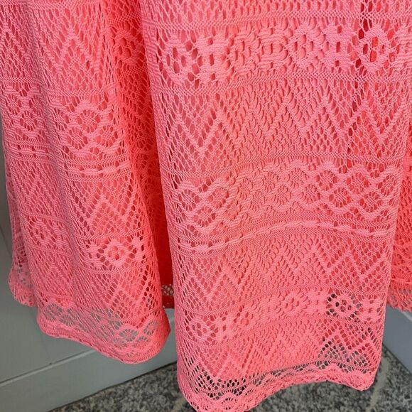 No Comment Womens Size Medium Skaters Mini Dress Coral Lace Overlay Lined - Picture 4 of 16